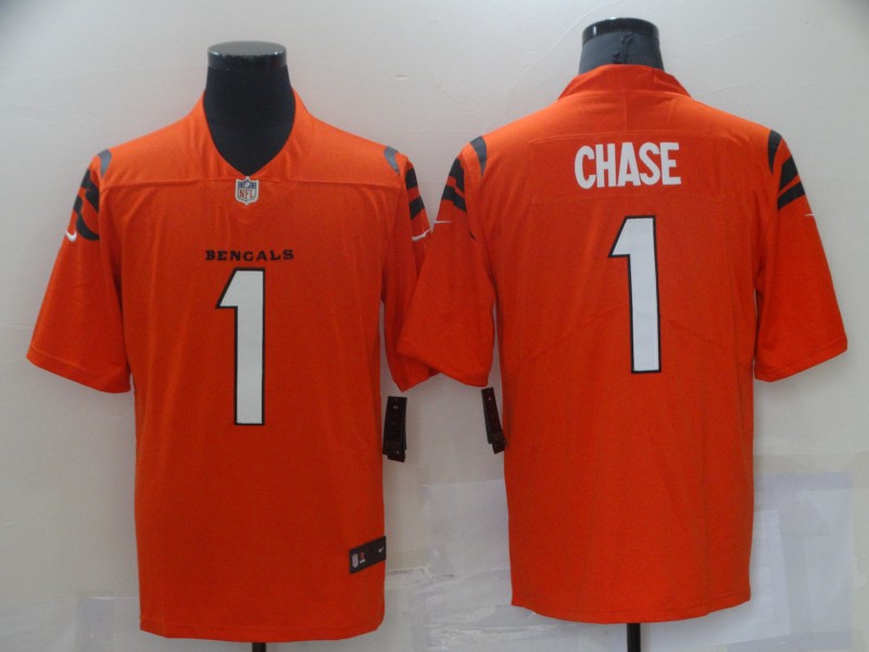 Nike Bengals 1 Ja'Marr Chase Orange 2021 NFL Draft Vapor Untouchable Limited Jersey - Click Image to Close