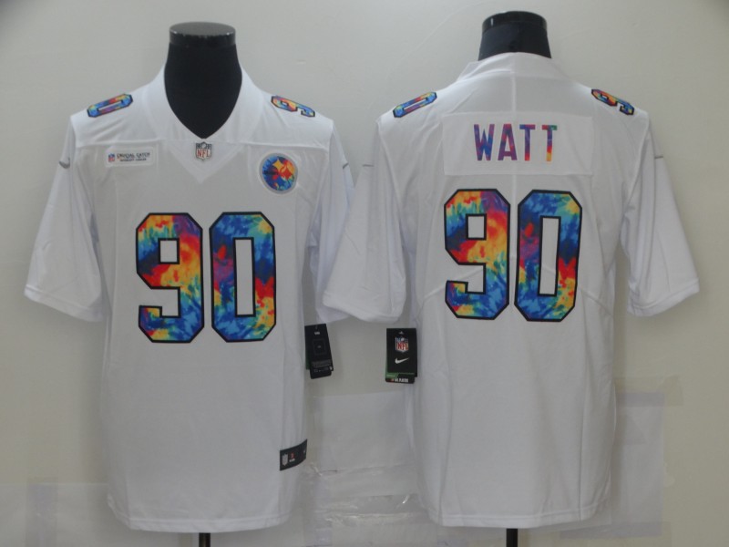 Nike Steelers 90 T.J. Watt White Vapor Untouchable Rainbow Limited Jersey - Click Image to Close