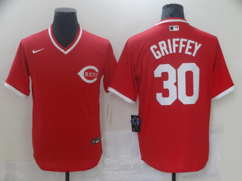 Reds 30 Ken Griffey Jr Red Nike Throwback Jersey