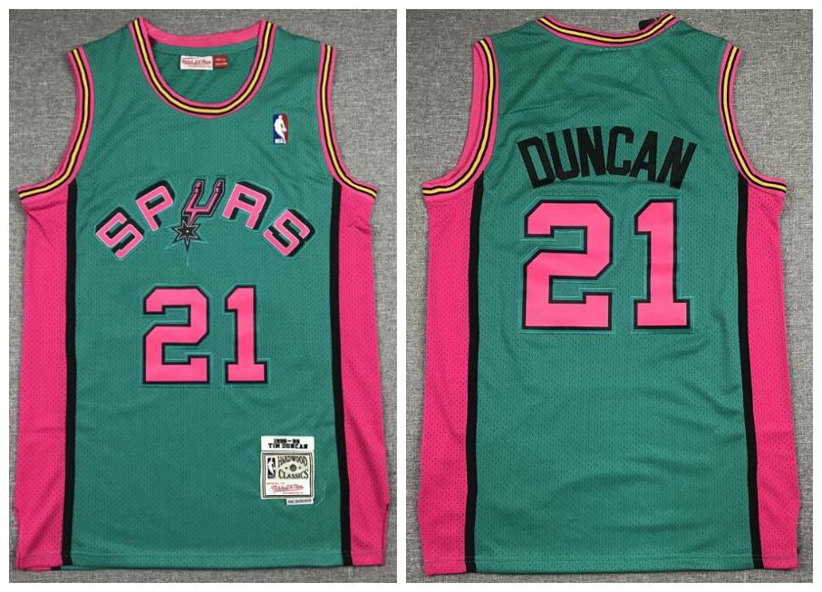 Spurs 21 Tim Duncan Green 1998-99 Hardwood Classics Jersey