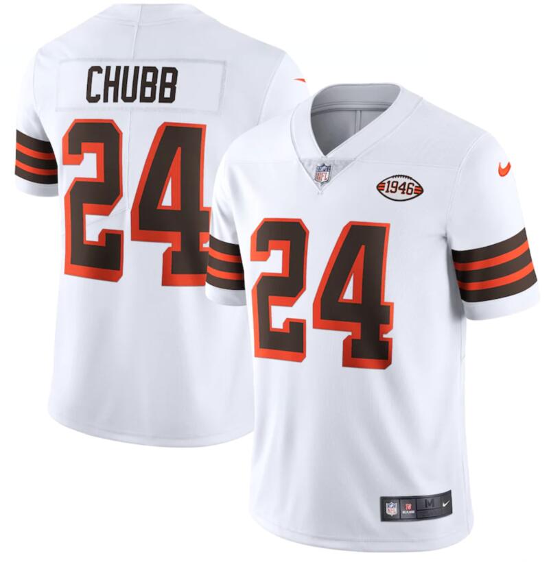 Nike Browns 24 Nick Chubb White 1946 Collection Alternate Vapor Limited Jersey - Click Image to Close
