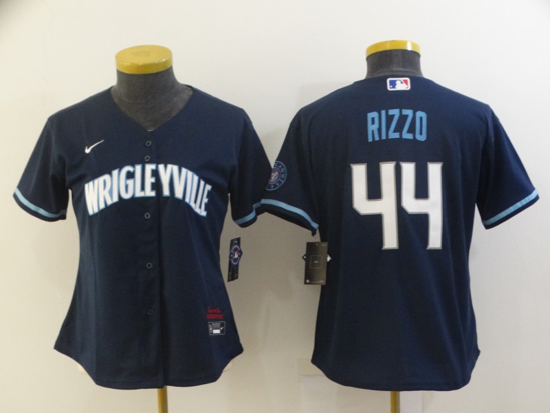 Cubs 44 Wrigleyville Rizzo Navy Women 2021 City Connect Cool Base Jersey