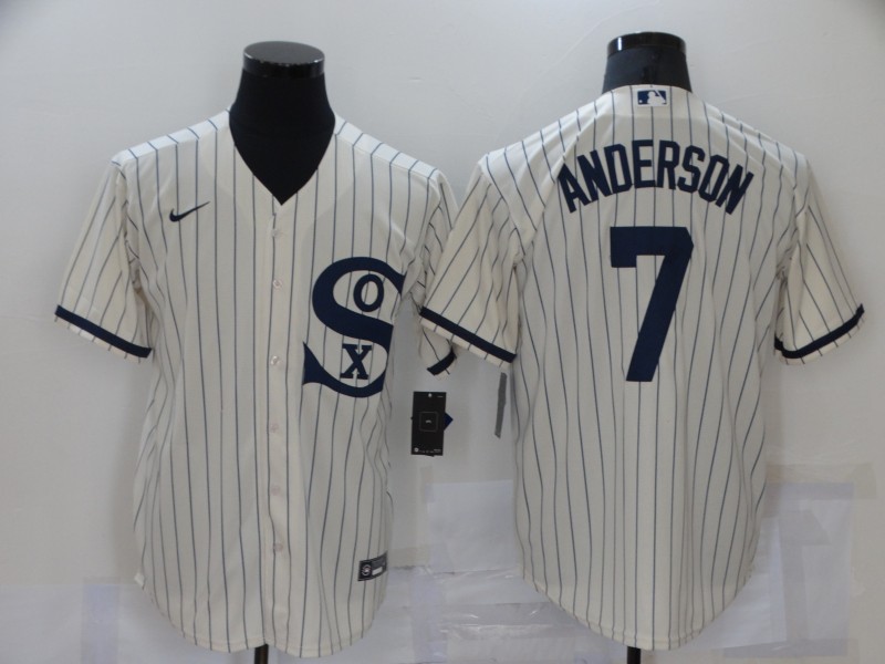 White Sox 7 Tim Anderson Cream Nike 2021 Field Of Dreams Cool Base Jersey