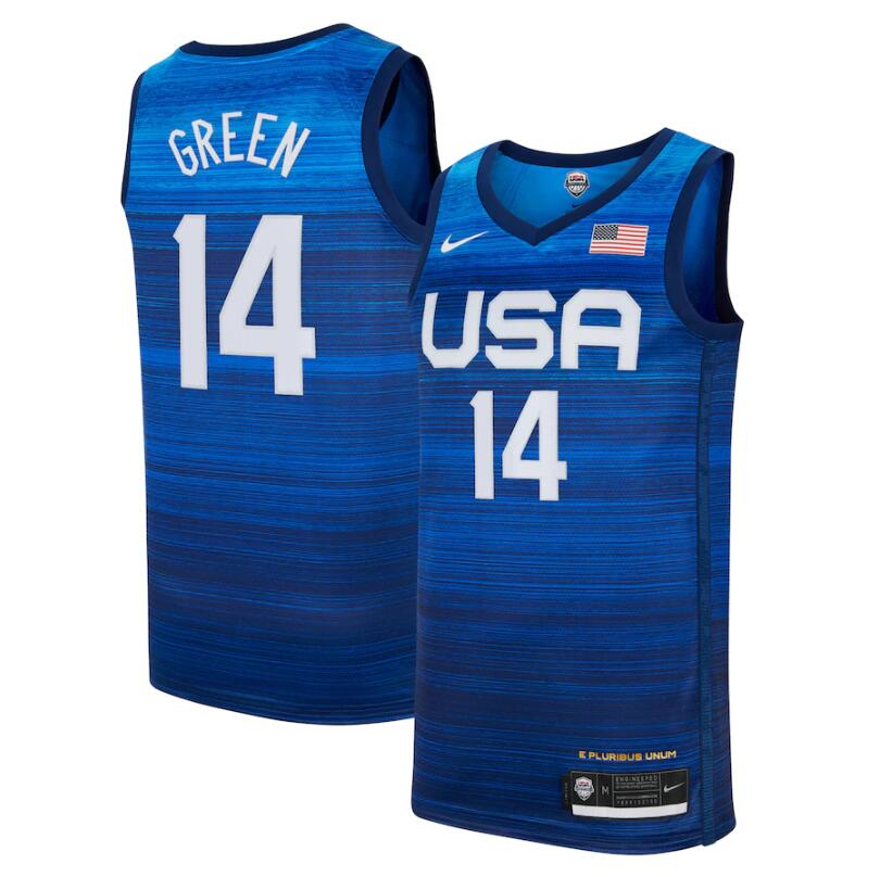 Team USA 14 Green Navy 2021 Olympics Basketball Swingman Jersey