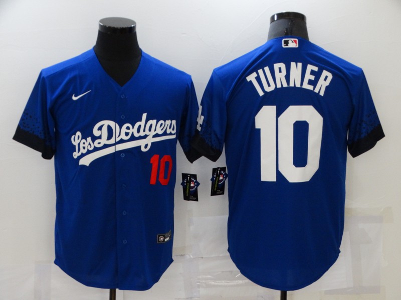 Dodgers 10 Justin Turner Royal 2021 City Connect Cool Base Jersey