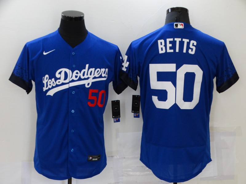 Dodgers 50 Mookie Betts Royal 2021 City Connect Flexbase Jersey