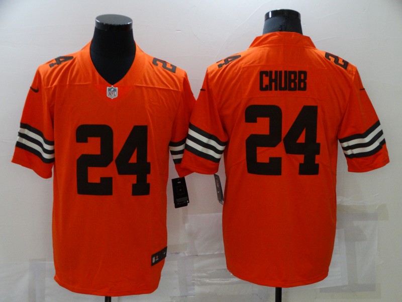 Nike Browns 24 Nick Chubb Orange Inverted Legend Limited Jersey - Click Image to Close