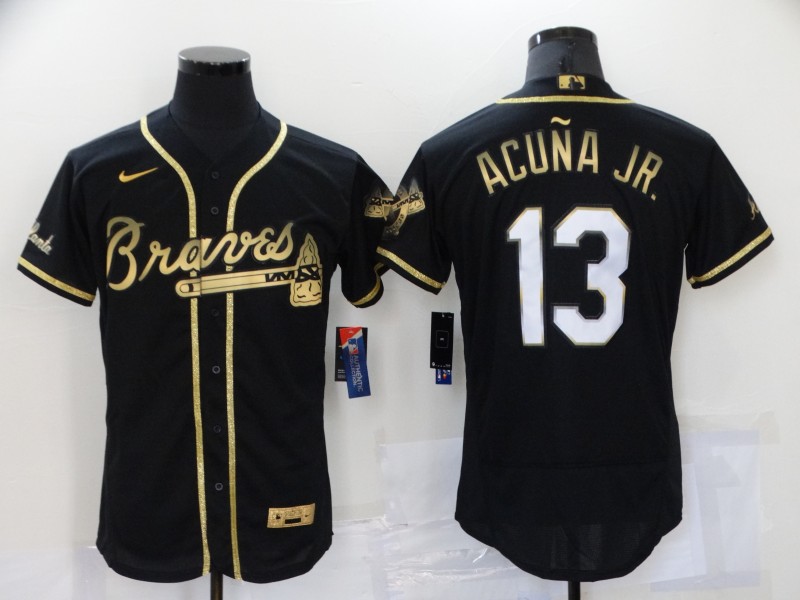 Braves 13 Ronald Acuna Jr. Black Gold 2020 Nike Flexbase Jersey