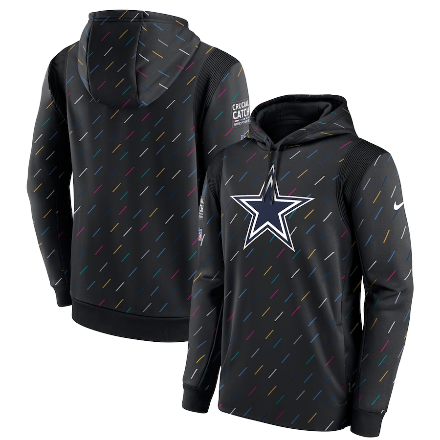 Men's Dallas Cowboys Nike Charcoal 2021 NFL Crucial Catch Therma Pullover Hoodie - Click Image to Close