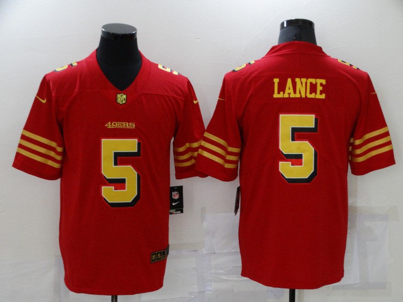 Nike 49ers 5 Trey Lance Red Gold Color Rush Vapor Untouchable Limited Jersey