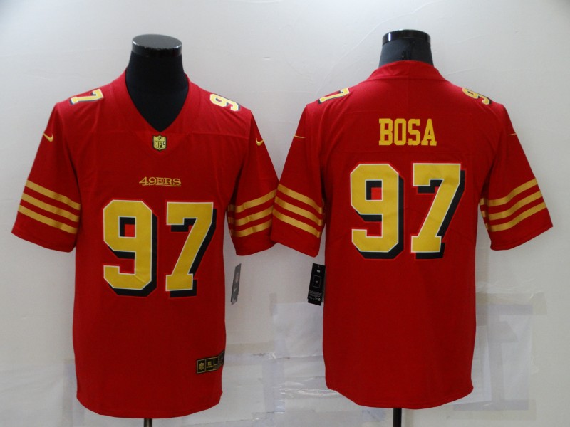Nike 49ers 97 Nick Bosa Red Gold Color Rush Vapor Untouchable Limited Jersey