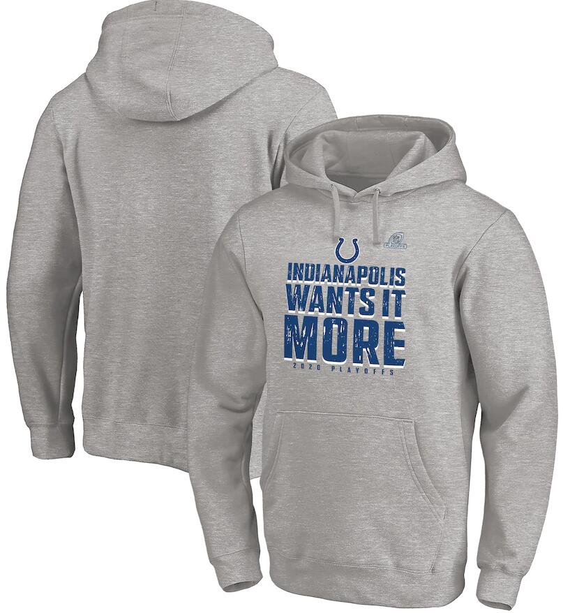 Men's Indianapolis Colts Fanatics Branded Heather Gray 2020 NFL Playoffs Bound Shift Pullover Hoodie