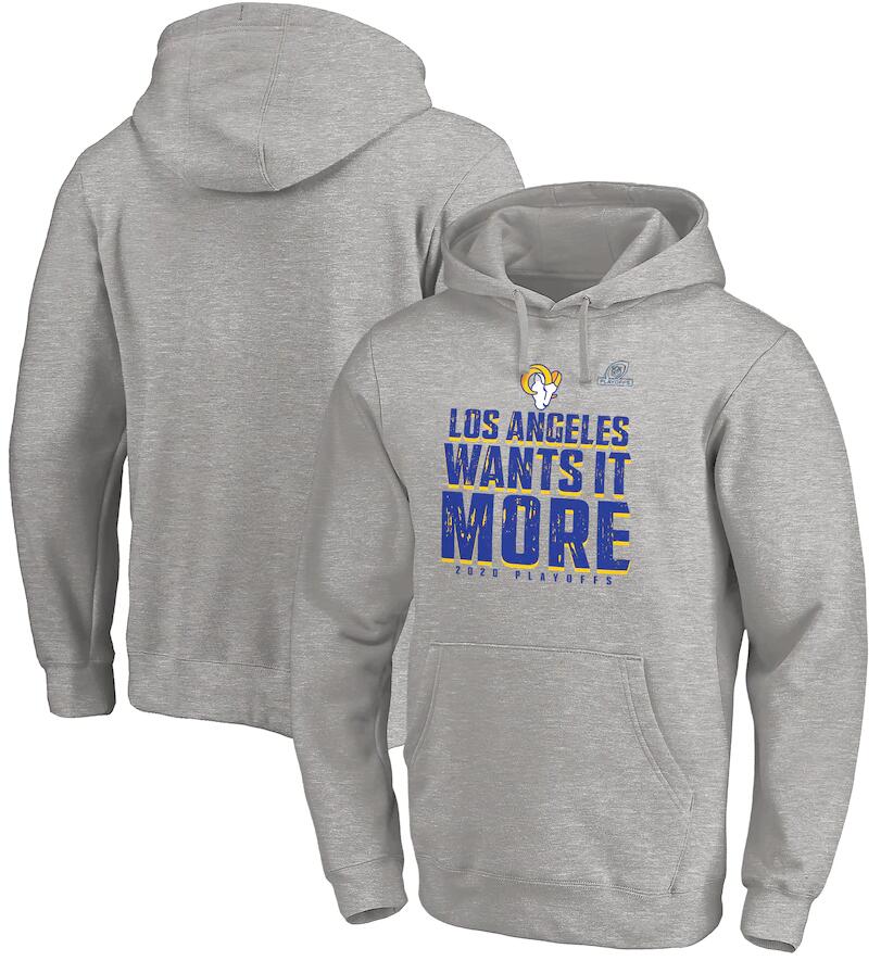 Men's Los Angeles Rams Fanatics Branded Heather Gray 2020 NFL Playoffs Bound Shift Pullover Hoodie