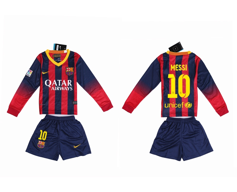 2013-14 Barcelona 10 Messi Home Long Sleeve Youth Jerseys
