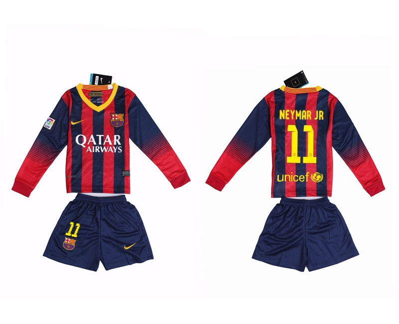 2013-14 Barcelona 11 Neymar Jr Home Long Sleeve Youth Jerseys