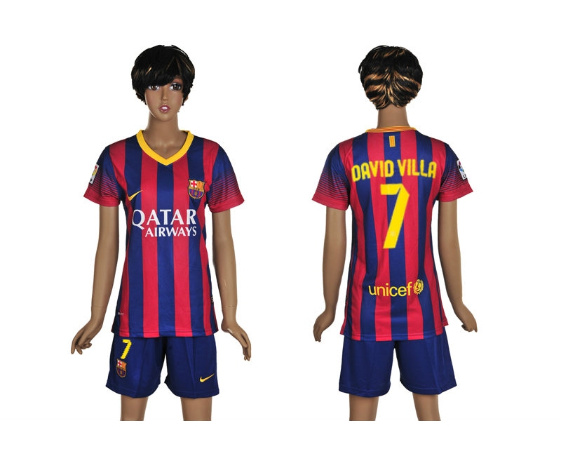 2013-14 Barcelona 7 David Villa Home Women Jerseys