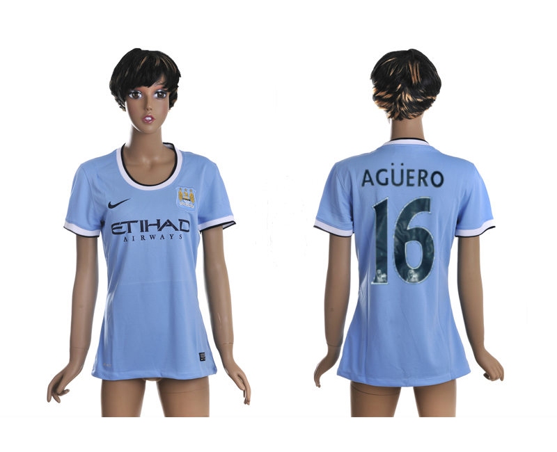 2013-14 Manchester City 16 Aguero Home Women Thailand Jerseys - Click Image to Close