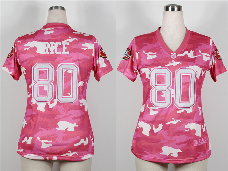 2013 Nike 49ers 80 Rice Pink Camo Fashion Women Jerseys