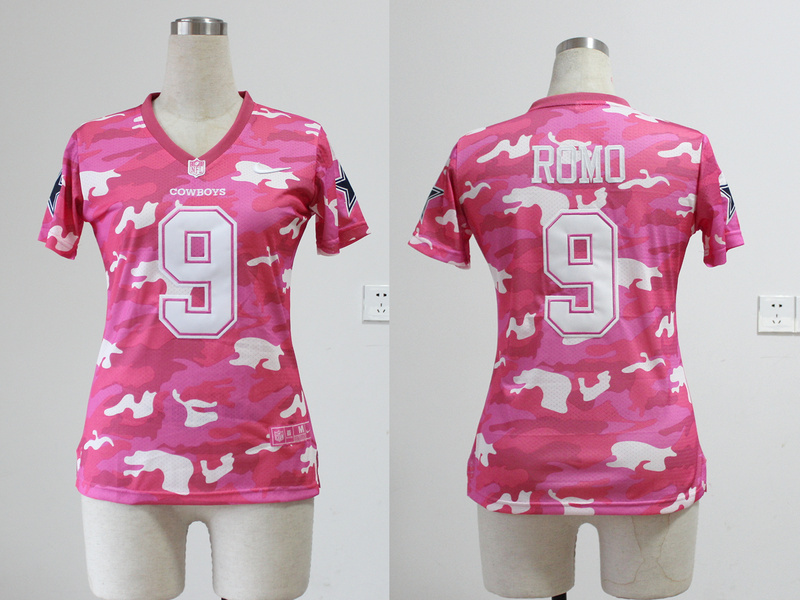 2013 Nike Cowboys 9 Romo Pink Camo Women Jerseys