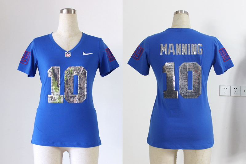 2013 Nike Giants 10 Manning Blue Sequin Lettering Women Jerseys