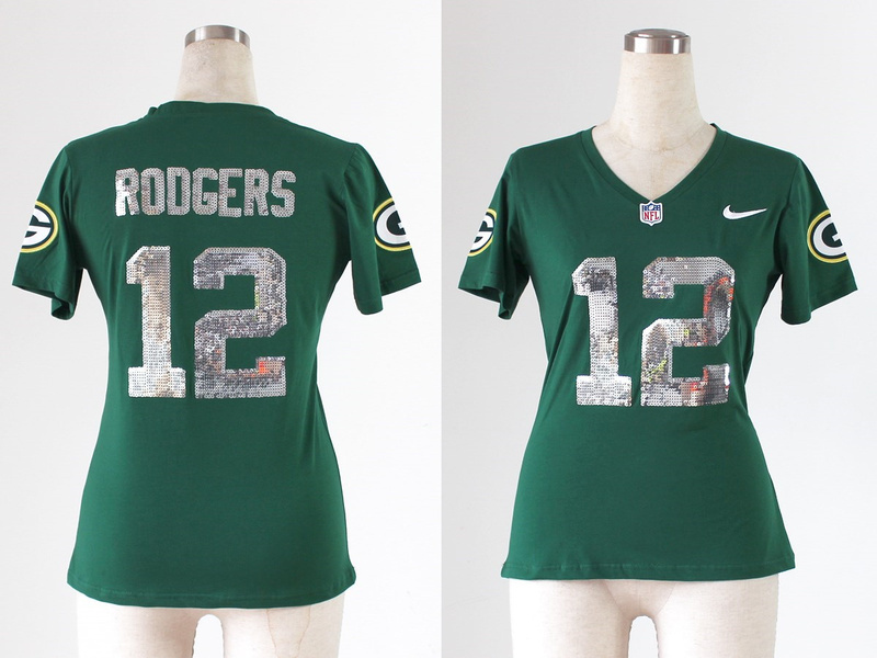 2013 Nike Packers 12 Rodgers Green Sequin Lettering Women Jerseys
