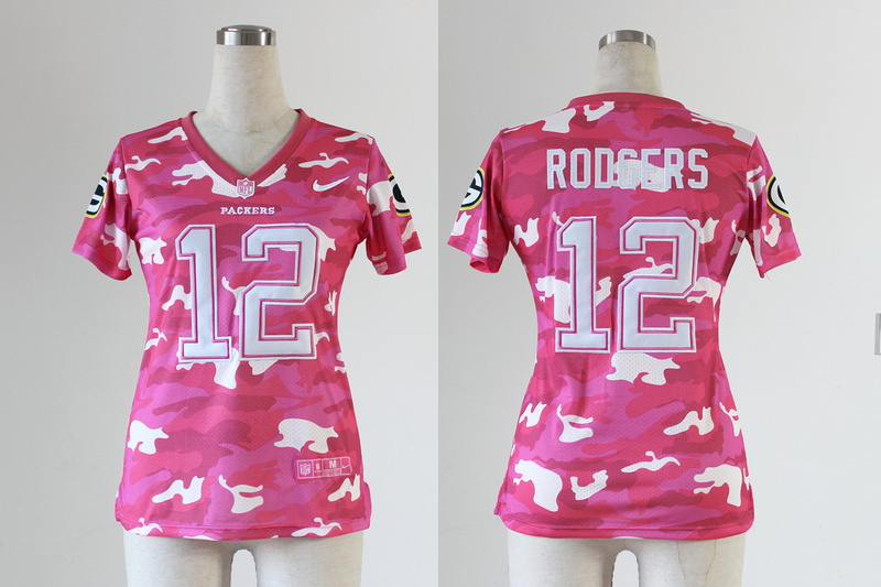 2013 Nike Packers 12 Rodgers Pink Camo Women Jerseys