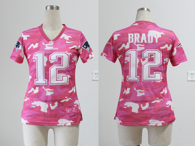 2013 Nike Patriots 12 Brady Pink Camo Women Jerseys