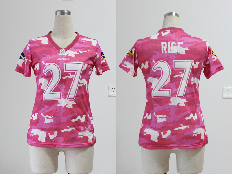 2013 Nike Ravens 27 Rice Pink Camo Women Jerseys