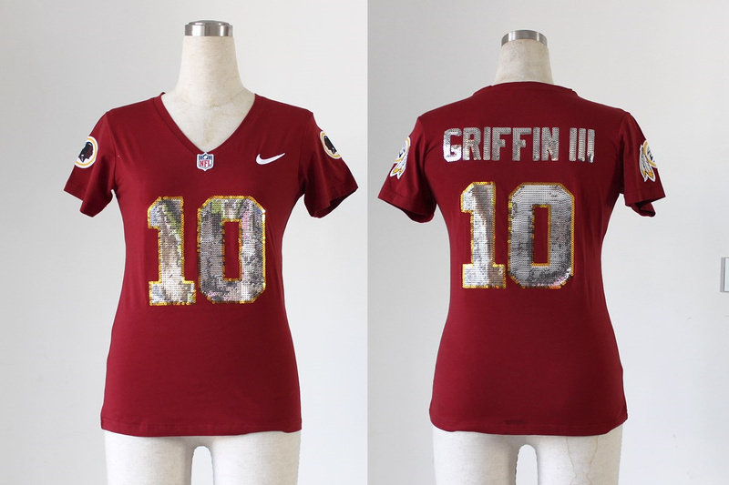 2013 Nike Redskins 10 Griffin III Red Sequin Lettering Women Jerseys