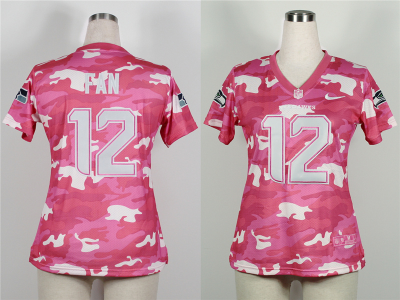 2013 Nike Seahawks 12 Fan Pink Camo Fashion Women Jerseys