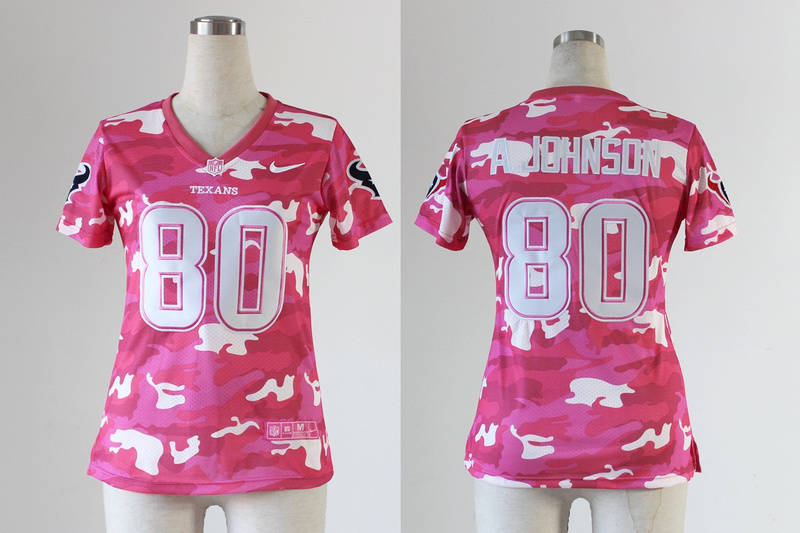 2013 Nike Texans 80 A.Johnson Pink Camo Women Jerseys