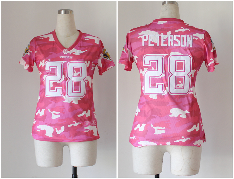 2013 Nike Vikings 28 Peterson Pink Camo Women Jerseys