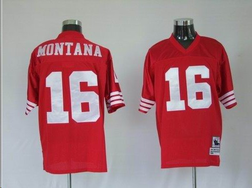 49ers 16 Montana Red Throwback Jerseys