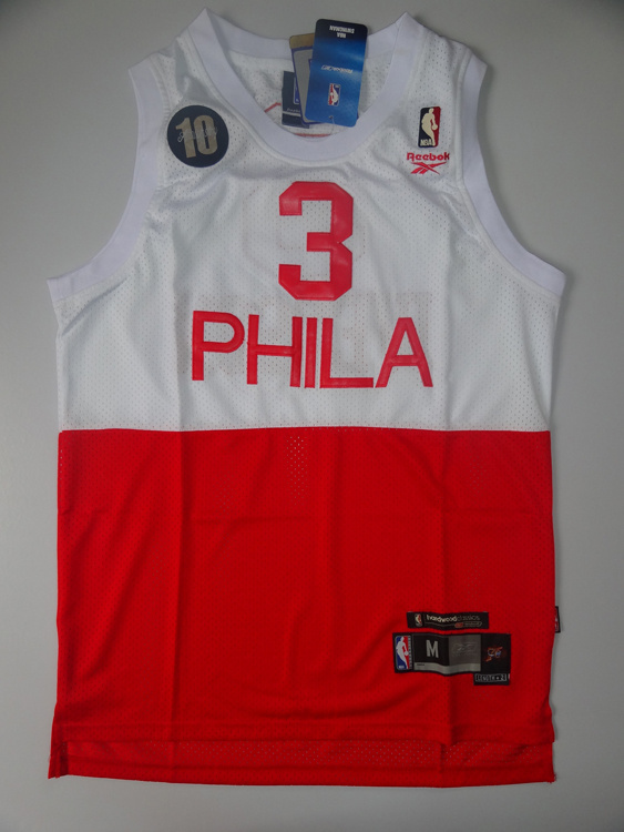 76ers 3 Iverson Red&White M&N 10th Jerseys - Click Image to Close