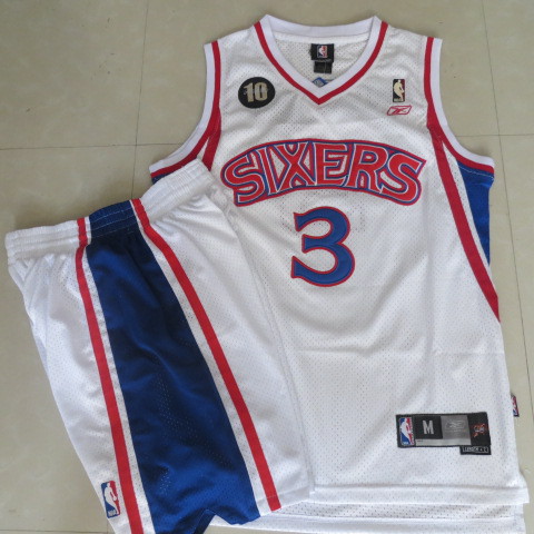 76ers 3 Iverson White M&N 10th Suits - Click Image to Close