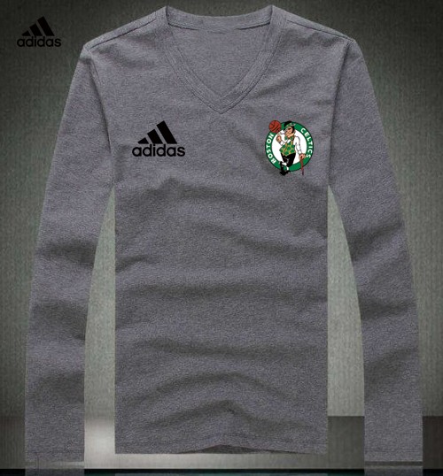 Adidas Boston Celtics grey V-neck Long Sleeve T-shirt