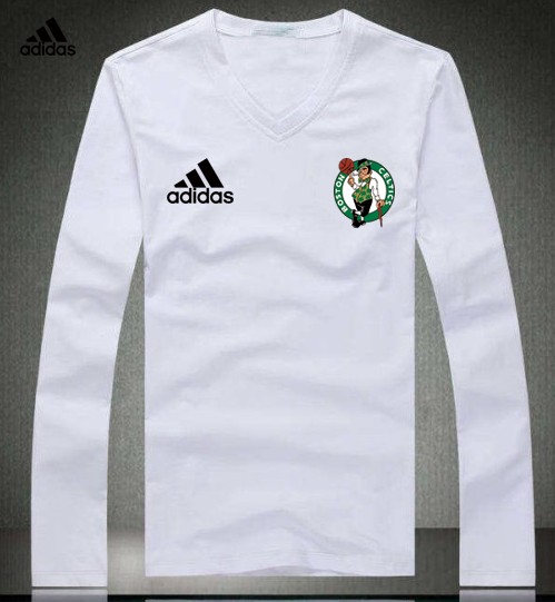 Adidas Boston Celtics white V-neck Long Sleeve T-shirt
