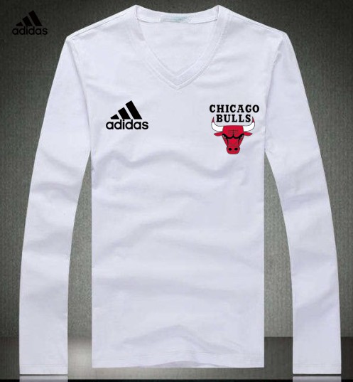 Adidas Chicago Bulls white V-neck Long Sleeve T-shirt