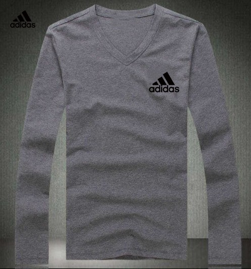 Adidas Logo grey V-neck Long Sleeve T-shirt