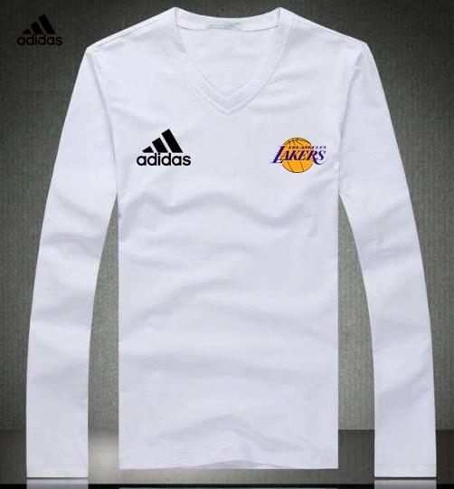 Adidas Los Angeles Lakers white V-neck Long Sleeve T-shirt