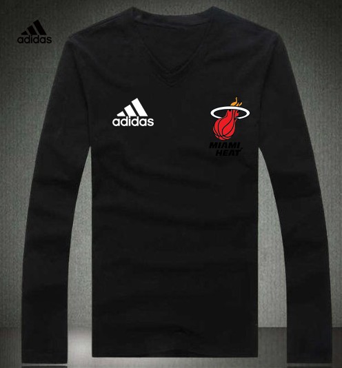 Adidas Miami Heat black V-neck Long Sleeve T-shirt - Click Image to Close