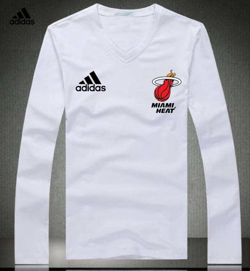 Adidas Miami Heat white V-neck Long Sleeve T-shirt - Click Image to Close