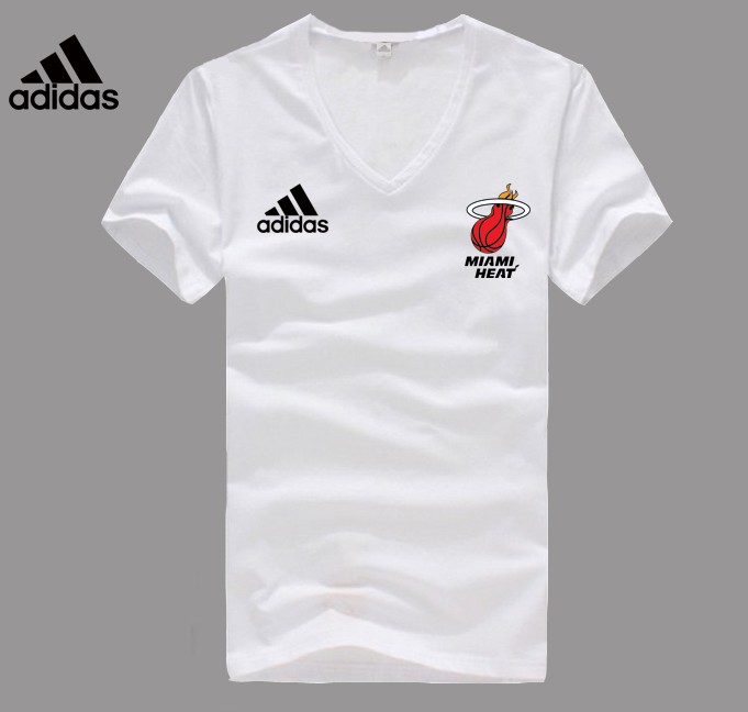 Adidas Miami Heat white V-neck T-shirt