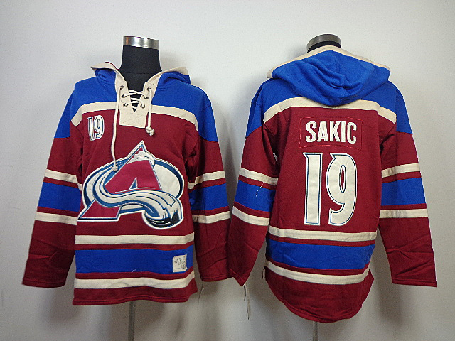 Avalanche 19 Sakic Red Hooded Jerseys