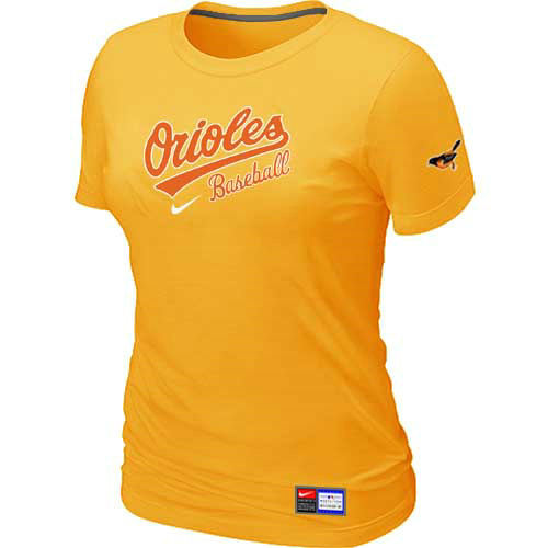 Baltimore Orioles Nike Women's Yellow Short Sleeve Practice T-Shirt