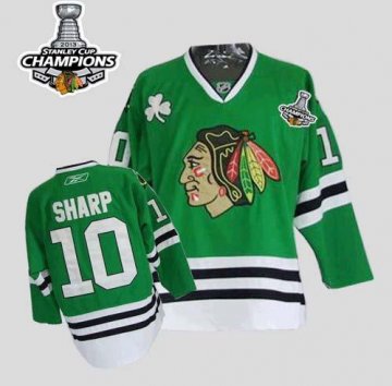 Blackhawks 10 Patrick Sharp Green 2013 Stanley Cup Champions Jerseys