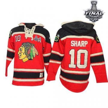 Blackhawks 10 Patrick Sharp Red Sawyer Hooded Sweatshirt With 2013 Stanley Cup Finals Jerseys