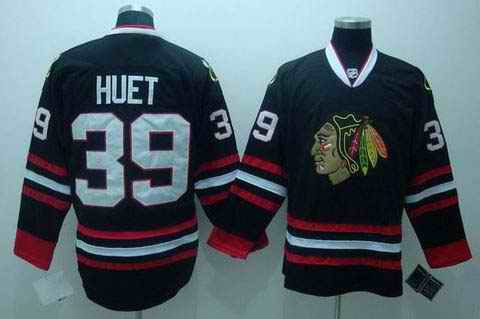 Blackhawks 39 Huet black jerseys