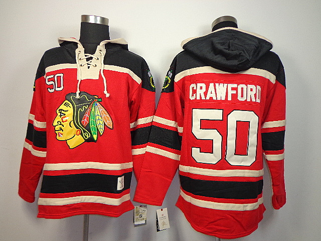 Blackhawks 50 Crawford Red Old Time Hooded Jerseys