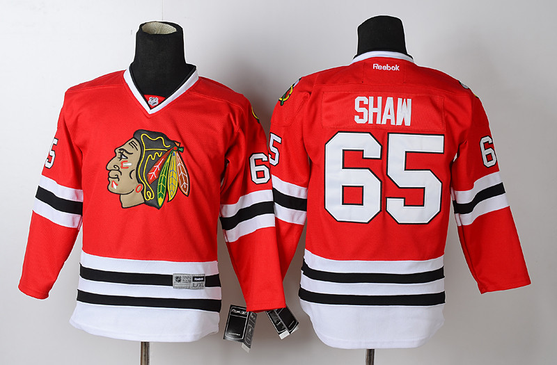 Blackhawks 65 Shaw Red Youth Jersey